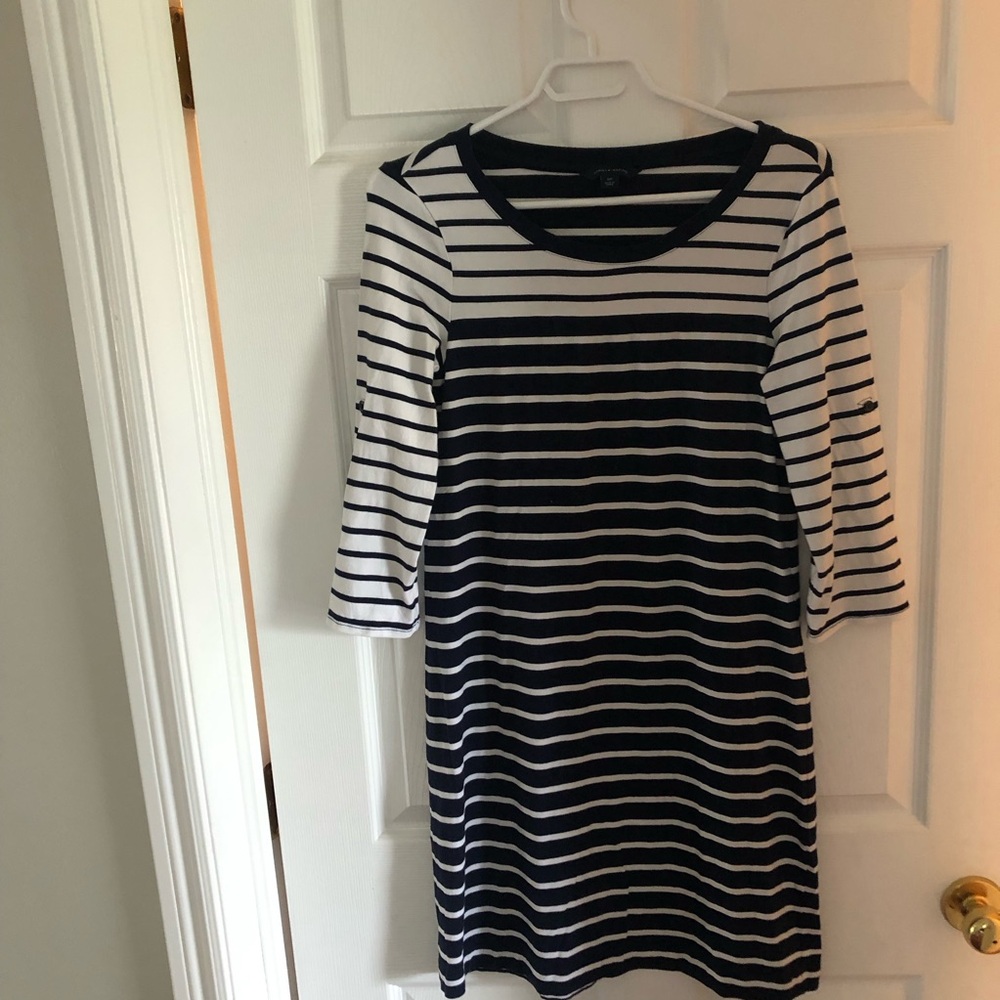 Tommy Hilfiger Blue and White Cuffed Sleeve Striped T-Shirt Dress
